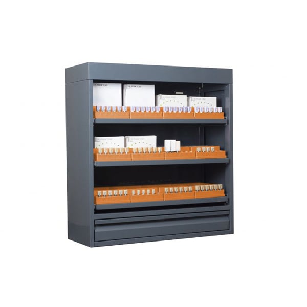 CAD/CAM Block Locker Large Neon Orange. The locker includes 12 internal organizers and block