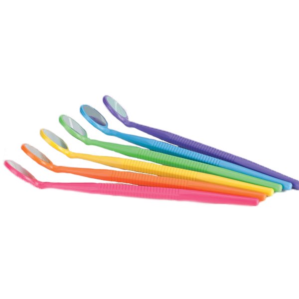 Crystal HD Mouth Mirror - #5 with Thin Grip, Assorted Neon Colors 12/Pk. 40% brighter than rhodium