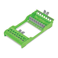 E-Z Jett Cassette 8 Instrument Holder, Green, open top, round holes and radiused corners, attached