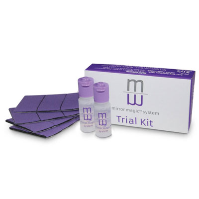 Mirror Magic Anti-Fog System, 2 - 6ml bottles of Anti-Fog solution and 24 Swipe Pads