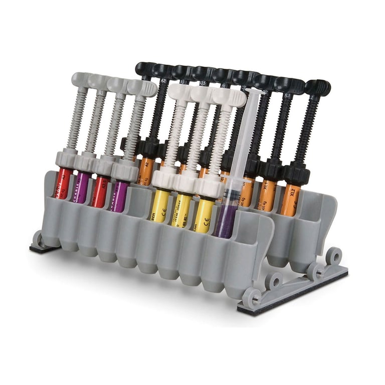 Zirc Syringe 20-Unit Stand, Stands up for easy access to composite and lays flat to fit inside tub