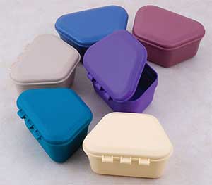 Zirc Teal Plastic Denture Box with Hinged Lid, 3-3/4"W x 1-3/4"D, Package of 12