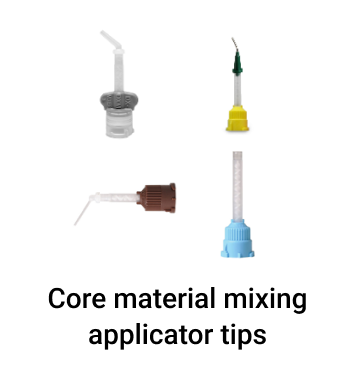 Core material mixing applicator tips