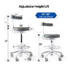 JMU Dental Assistant Stool, Gray, 1/Pk