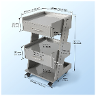 JMU Dental Stainless Steel Cabinet, 3-Tier 2-Draw