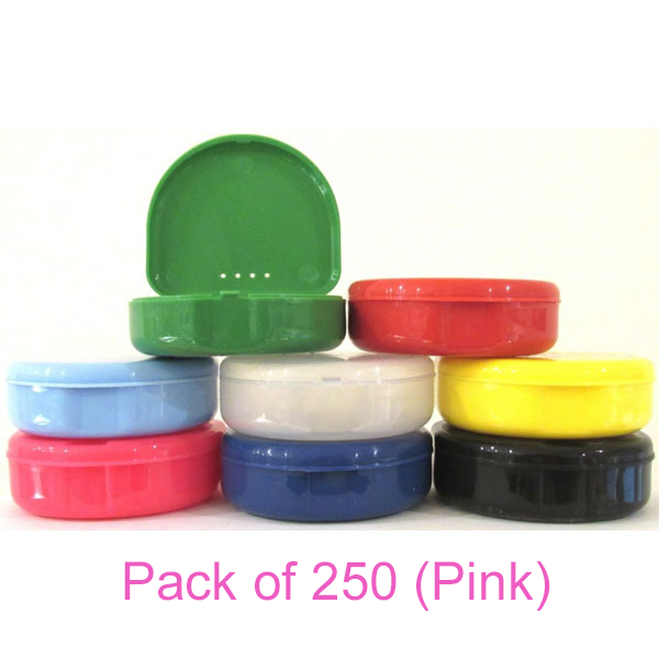 TOL PINK Retainer Boxes, 250/Bulk Pack. Plastic with Hinged Lid, 3"W x