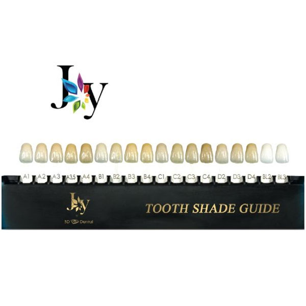 Joy Tooth Shade Guide. Shades A1, A2, A3, A3.5, A4, B1, B2, B3, B14, C1