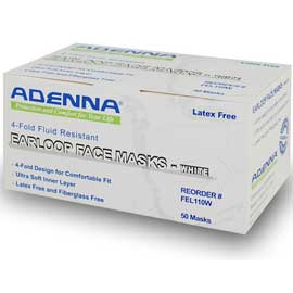 Adenna Earloop Face Mask, White 50/Box. Fluid Res Adenna Earloop Face Mask, White 50/Box. Fluid Res
