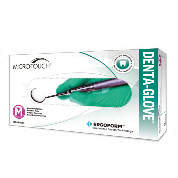 DentaGlove MicroTouch Green Neoprene Exam Gloves, Small, box of 100