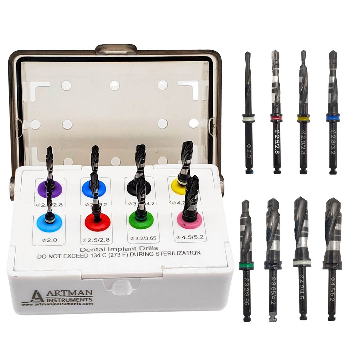 Artman Instruments Stainless Steel Dental Implant Drill Set. Includes ...