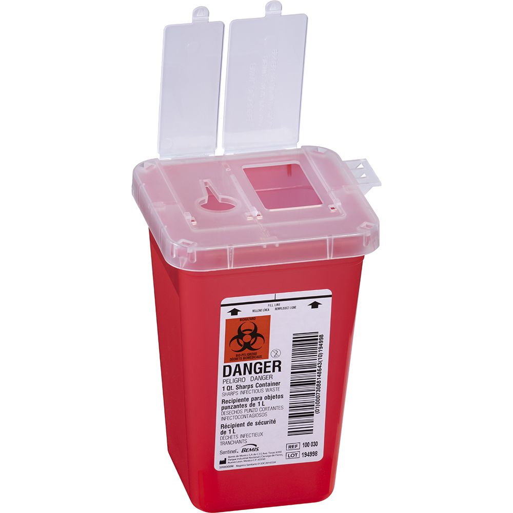 Bemis Bemis 1 Qt. Sharps Container, Translucent Red with Dual Lid 1/Pk