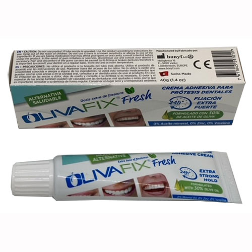 OlivaFix Fresh Denture Adhesive Cream, 40 Gm.(1.4 oz.) Tube. Made with