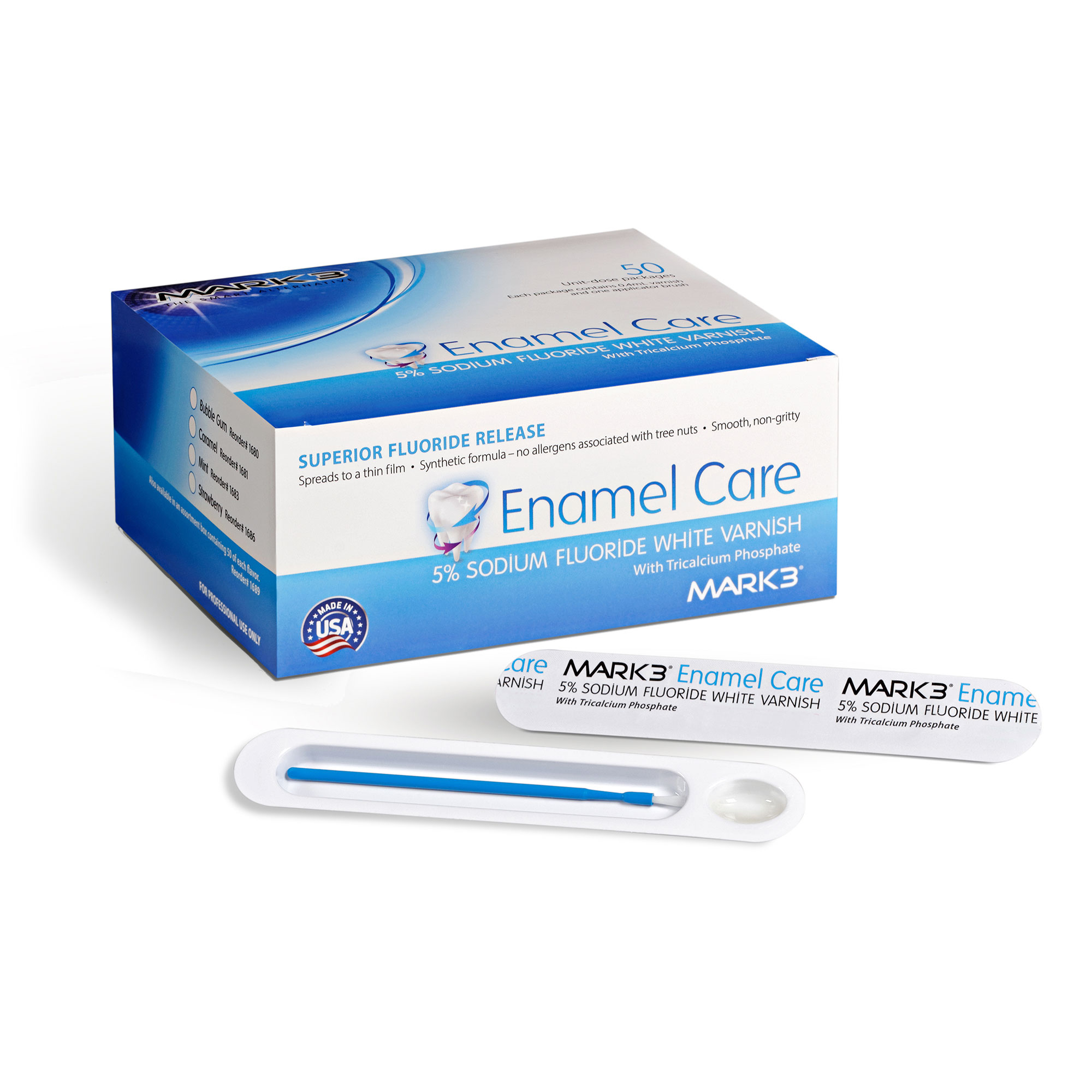 MARK3 Enamel Care 5 Sodium Fluoride Varnish w/TCP, Mint, 50 Unit Dose