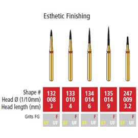 Coltene Whaledent Alpen FG 135-014F Fine Esthetic Finishing Diamond Burs – 5/Pack, R135F014FG