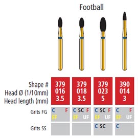 Alpen Fg 379 023 Fine Grit Football Shaped Diamond Bur Package Of 50 Burs Dental Supplies