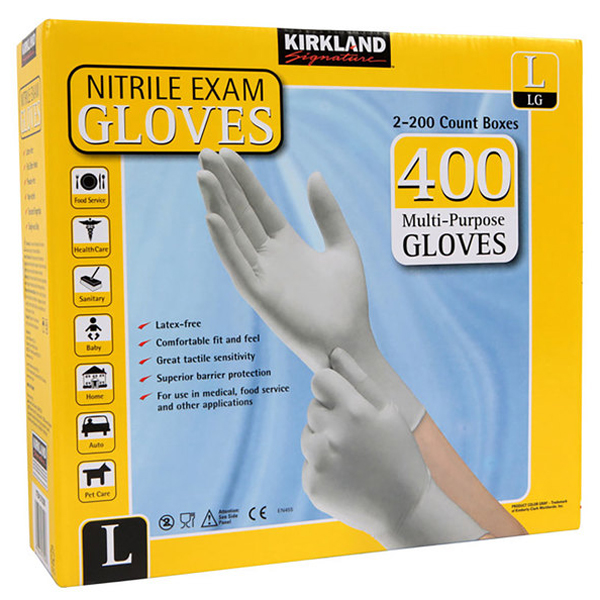 Kirkland Signature Nitrile Exam Gloves, White LARGE 2x 200/box