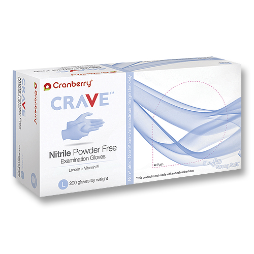 Crave Nitrile Exam Gloves Large Powder Free 200 Pk Finger Textured Vitamin E Dental Supplies
