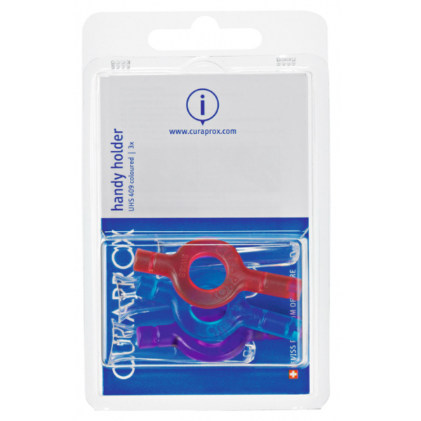 Curaprox UHS 409 Handy Holder, Assorted Colors 3/Pk. Ergonomic Plastic