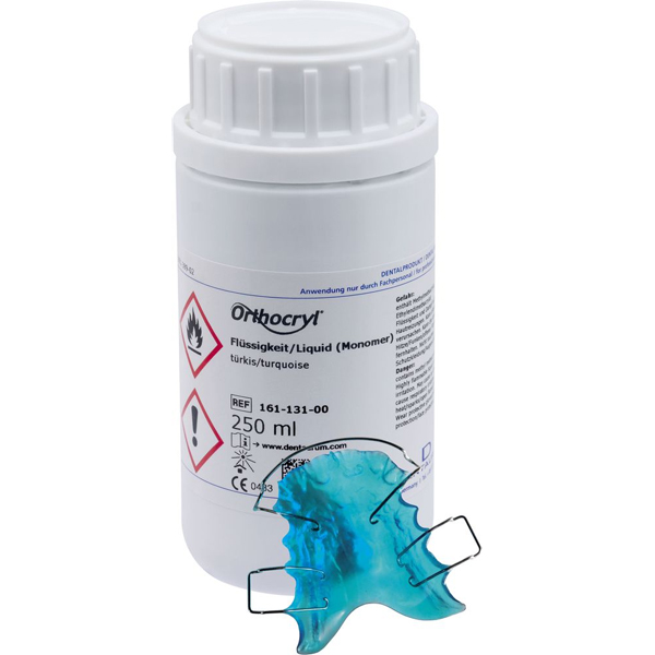 Orthocryl Cold Curing Resin Liquid, Turquoise, 250 ml Bottle. Net32