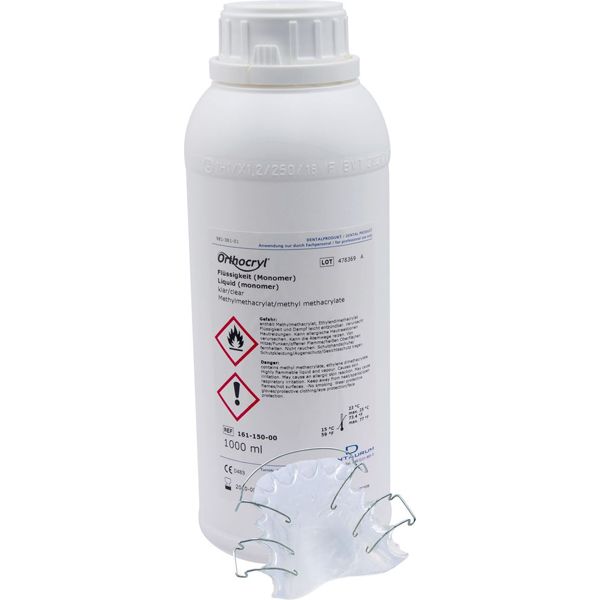 Orthocryl Cold Curing Resin Liquid, Clear, 1000 ml Bottle. Net32