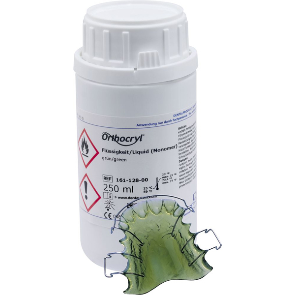 Orthocryl Cold Curing Resin Liquid, Green, 250 ml Bottle. Net32