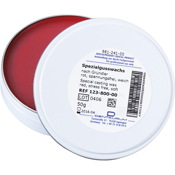 Dentaurum Special Casting Wax, Red, 50g. Soft and StressFree. Base wax