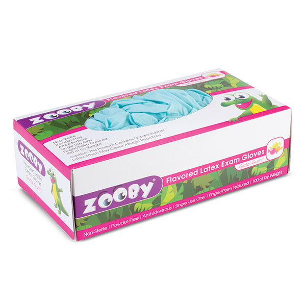 Zooby Latex exam gloves Gator Gum scented and flavored, SMALL Dental