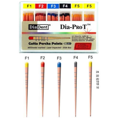 dia pro t f2 gutta percha points 60 box hand rolled color coded gutta percha