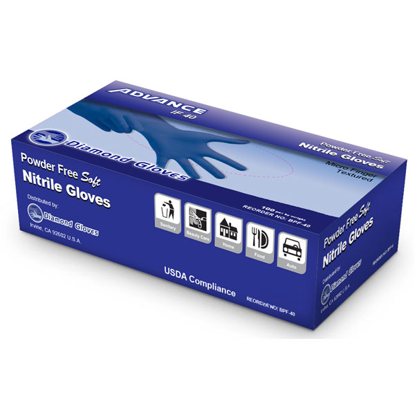 Advance IF40 Diamond Nitrile Gloves, Blue, Large, 100/Bx. PowderFree