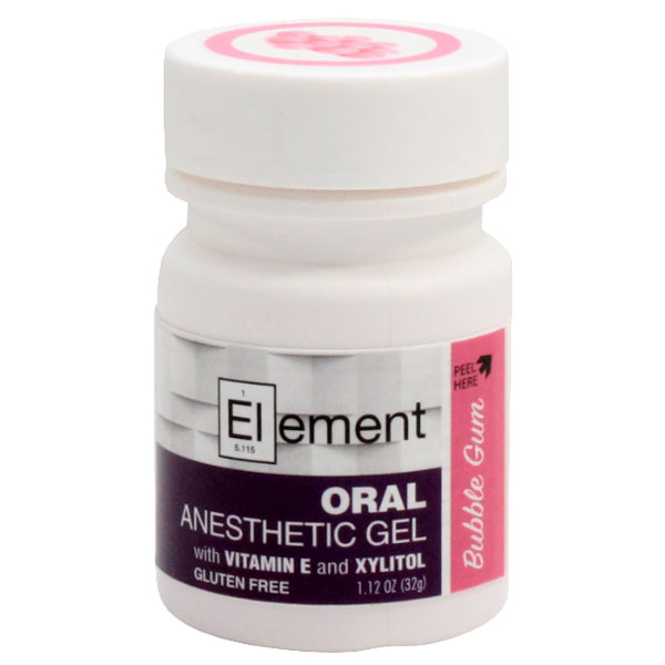 Element Topical Anesthetic Gel Bubble Gum, 1.12 oz jar. Benzocaine 20
