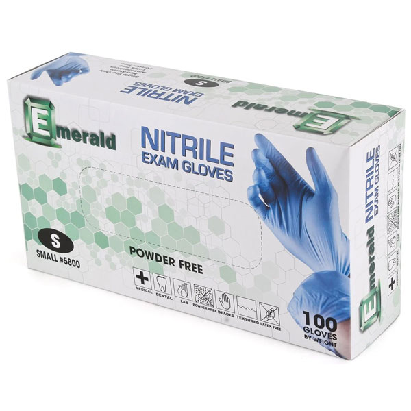 Emerald Nitrile Exam Gloves Small, Powder Free, Latex