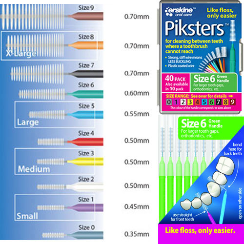 Piksters Interdental Brushes 6 Green Handle, 40/Pk. Effectively