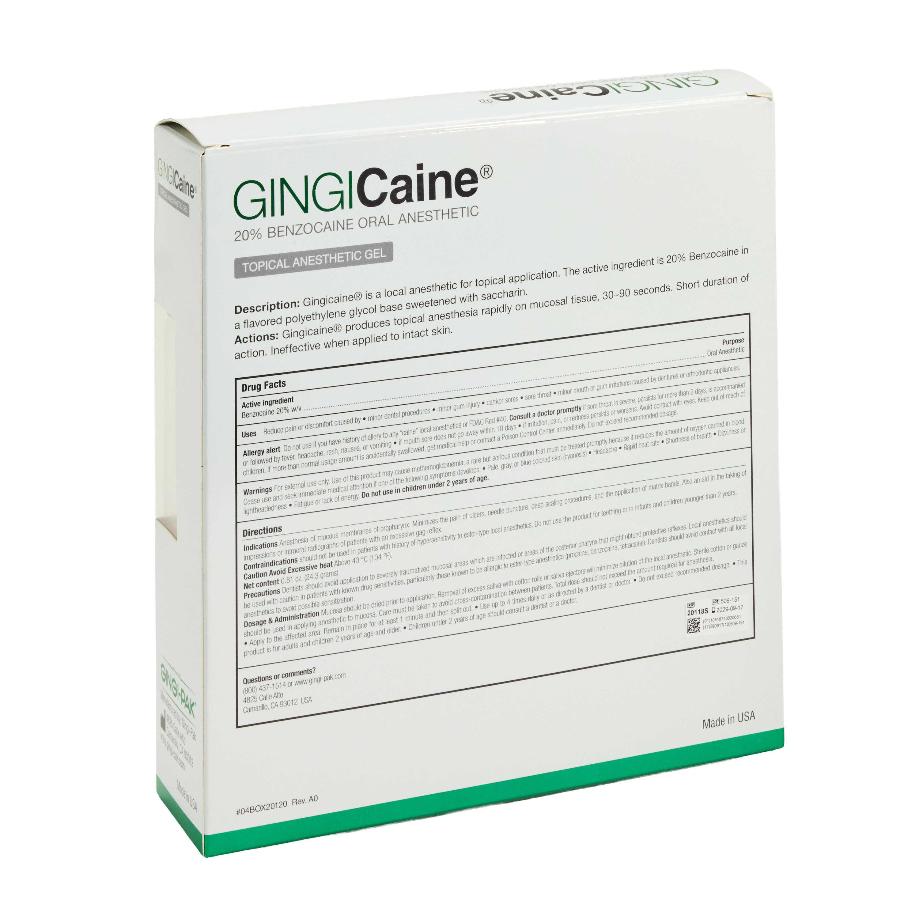 Gingicaine Topical Anesthetic Gel in Syringe. 20 x 1.2 ml prefilled ...