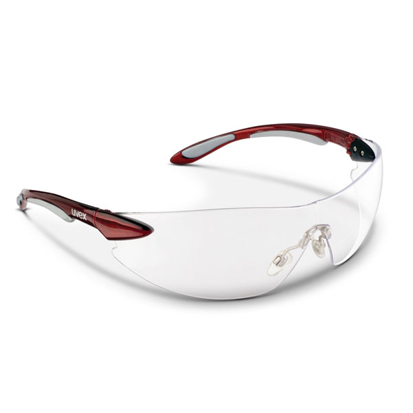 Uvex Ignite Safety Glasses Red & Silver Frame with Clear Lens. Safety