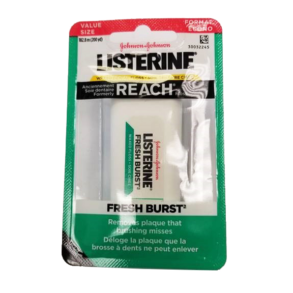 Listerine FRESH BURST Waxed Mint Dental Floss 200 yard Refill 1/pack