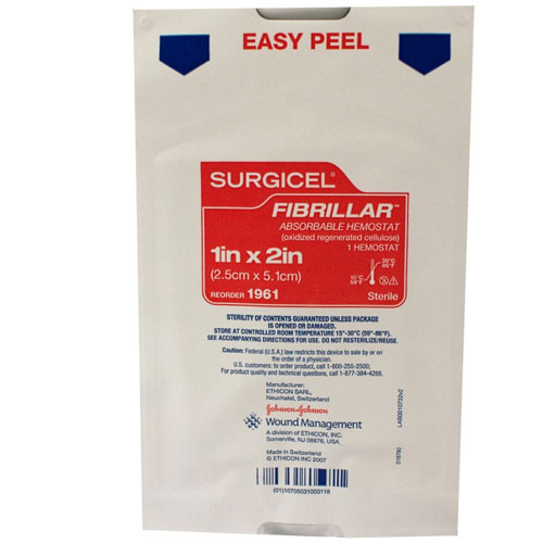 Surgicel Fibrillar Absorbable Hemostat 1" x 2", 1/Pk. Soft, layered