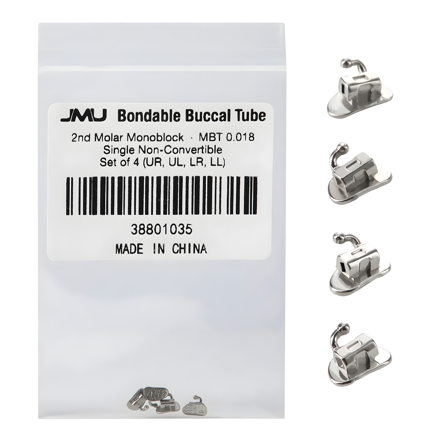 Boonsable JMU Bondable 2nd Molar Buccal Tubes, MBT 0.018, Monoblock, Set of 4 | Net32