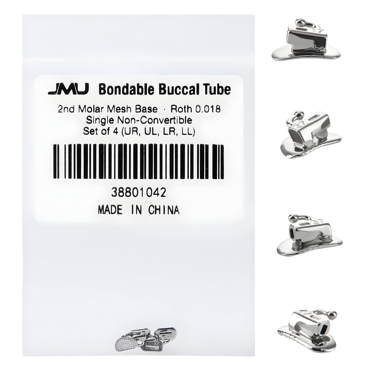 Boonsable JMU Bondable 2nd Molar Buccal Tubes, Roth 0.018, Mesh Base, Set of 4 ...