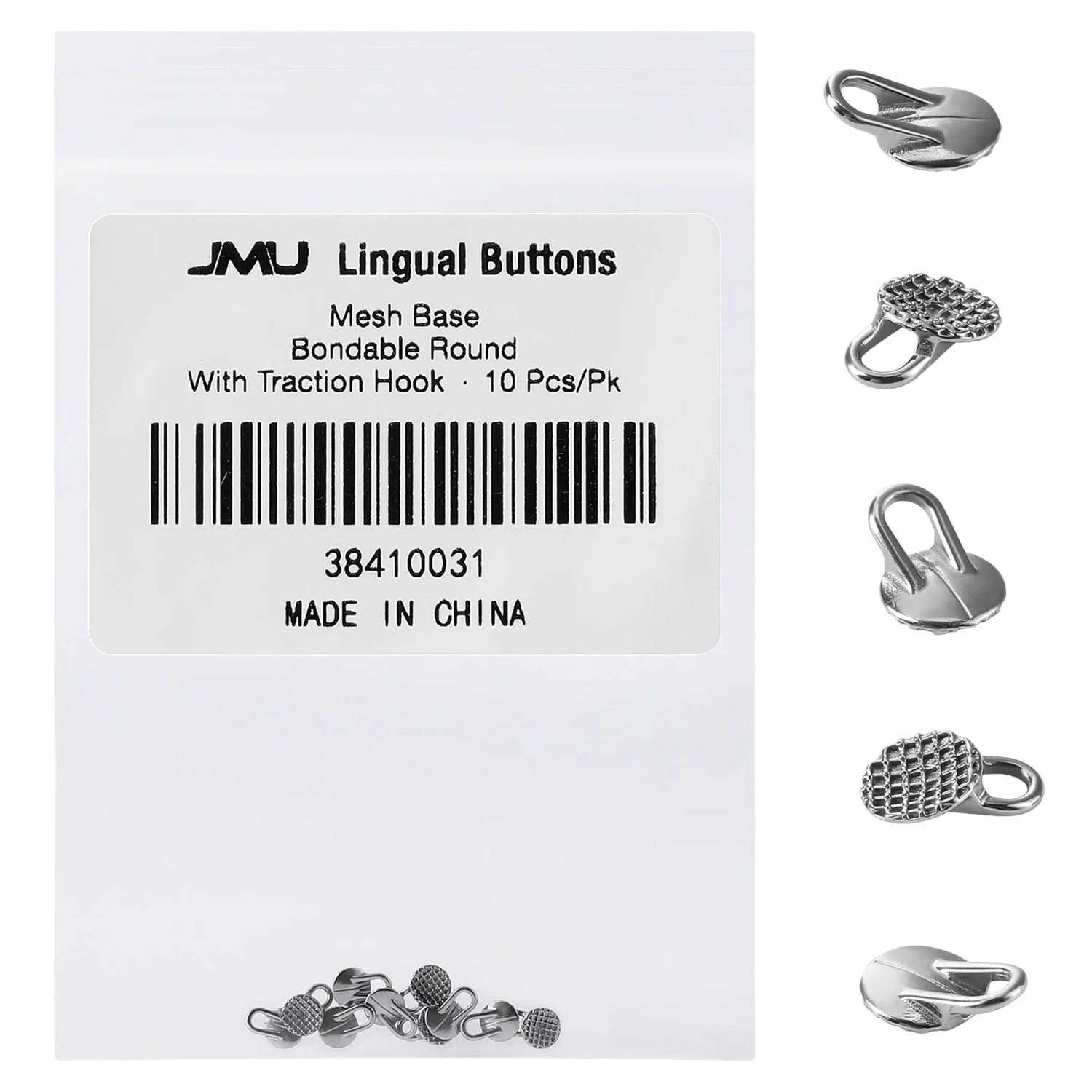 JMU Bondable Lingual Buttons w/Traction Hook, Round Mesh Base, 10/Pk ...