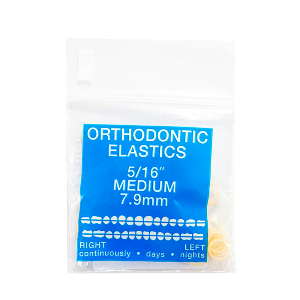 JMU Orthodontic Latex Elastics, Medium 5/16", Yellow, 100/Bag. Latex