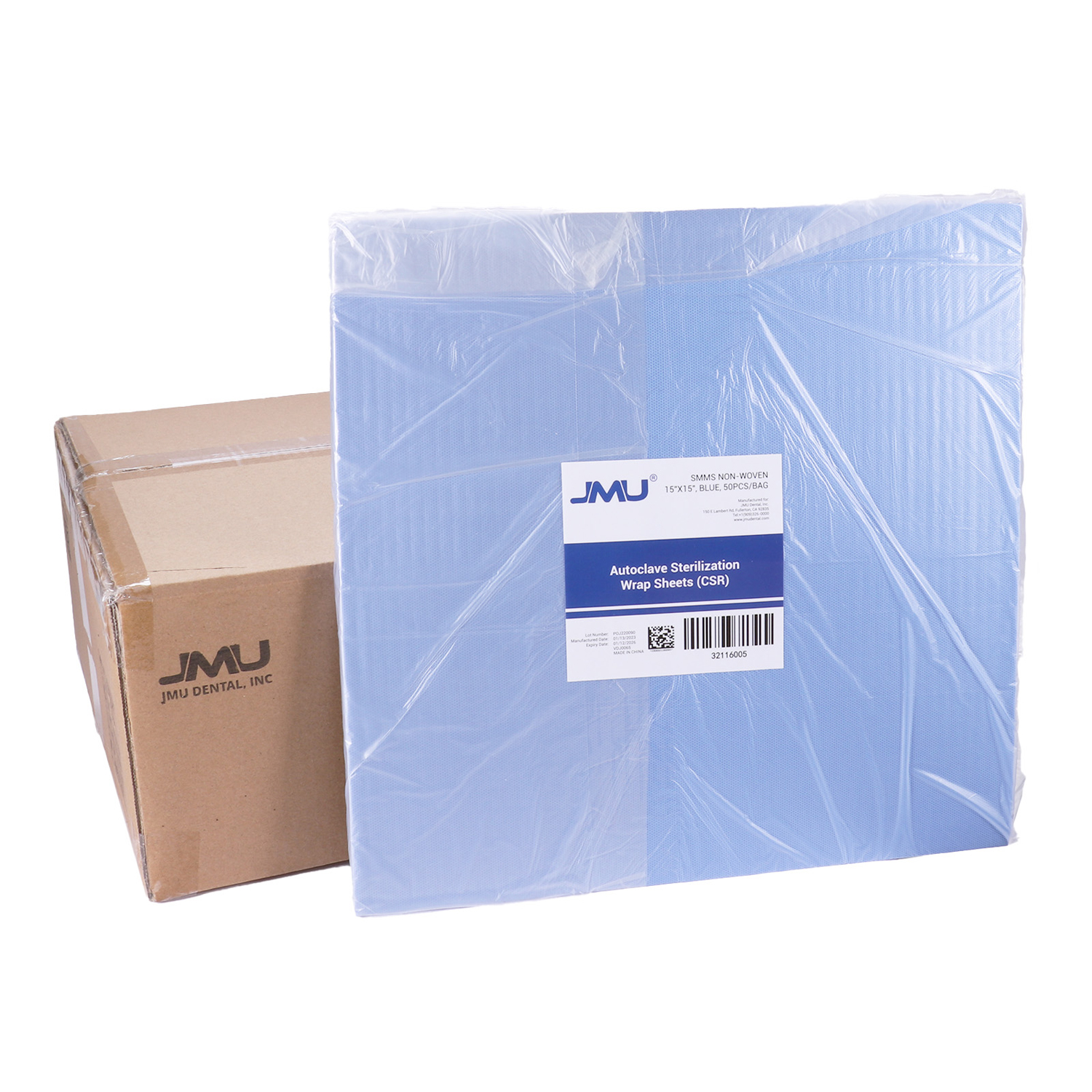 JMU CSR Sterilization Wrap Sheets, SMMS Nonwoven, 15"x15", Blue, 500