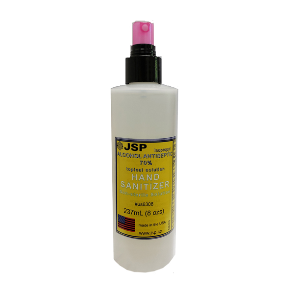 JSP 70 Isopropyl Hand Sanitizer Liquid, 8oz Spray Bottle. Made in USA