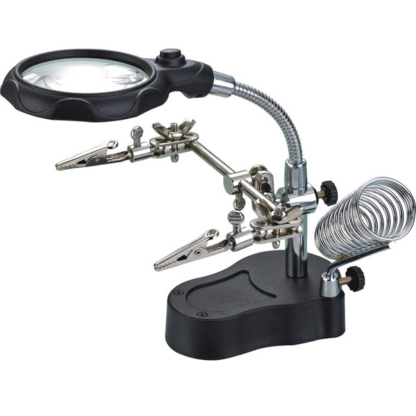 JSP LAB HOLDER third hand holder with magnifier and light. Double