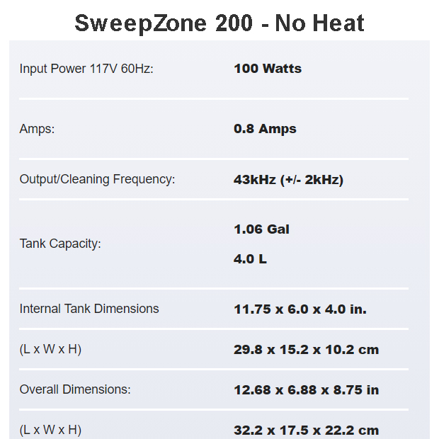 SweepZone 200 1.25 Gal Ultrasonic Cleaner w/PWM, Digital Timer No Heat Net32