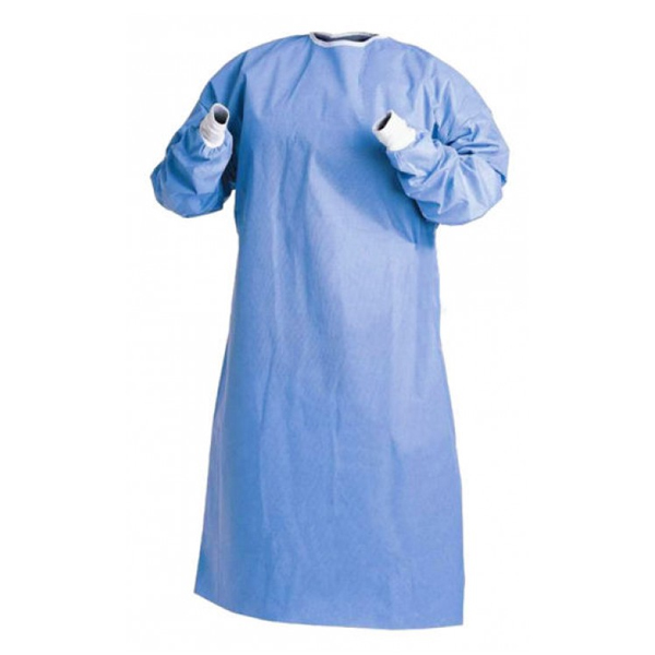 MaxCare SMS Cover Gowns with Knit Cuffs, Blue 10/Pk. Tie at Back, Knee