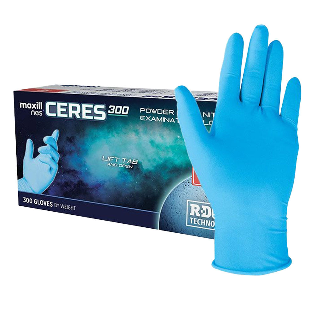 Maxyl L Maxill nes CERES 300 Powder Free, Nitrile Exam Gloves, X-Small, Blue ...