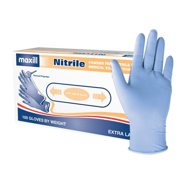 maxill XLarge, Powder Free, 3.9mil Nitrile Exam Gloves, 100/Bx Net32
