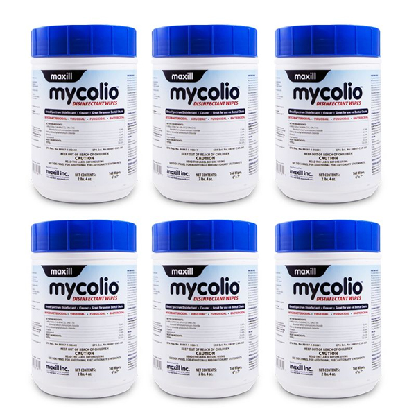 mycolio 6" x 7" Cleaner/Disinfectant Wipes, 160 Wipes/Tub, Case of 6