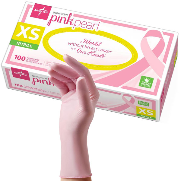 Generation Pink Pearl Nitrile Exam Gloves with Aloe XSmall 100/Bx