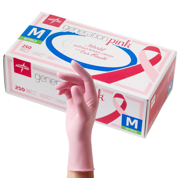 Generation Pink Nitrile Exam Gloves Medium 250/Bx. Powder Free, Pink